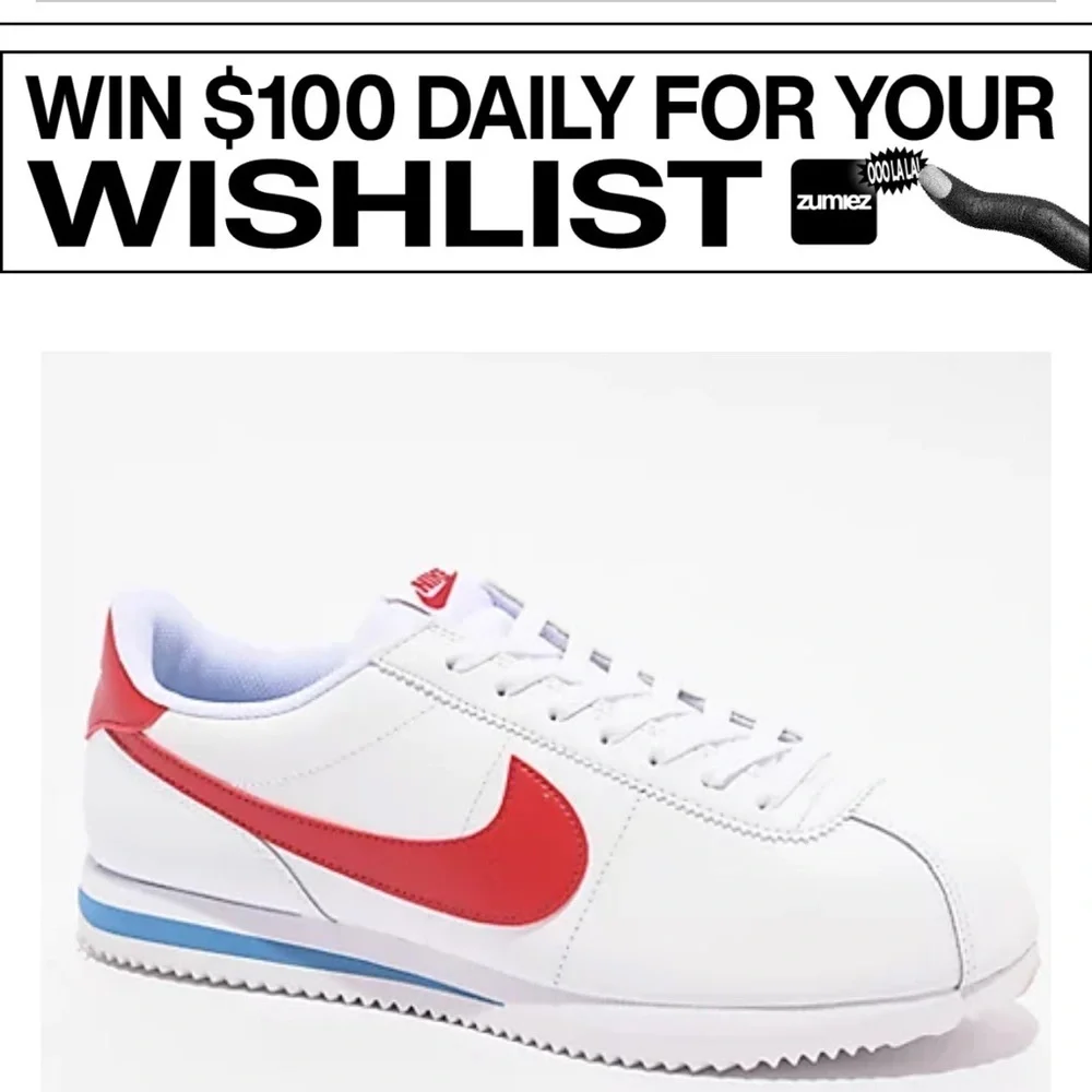 Nike Kids White and Red Cortez Sneakers Youth 4Y NO BOX but NEW